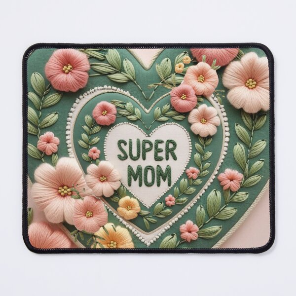 Item preview, Super Mom Floral Embroidery Design Heart Patch designed and sold by ArtDesignTp.