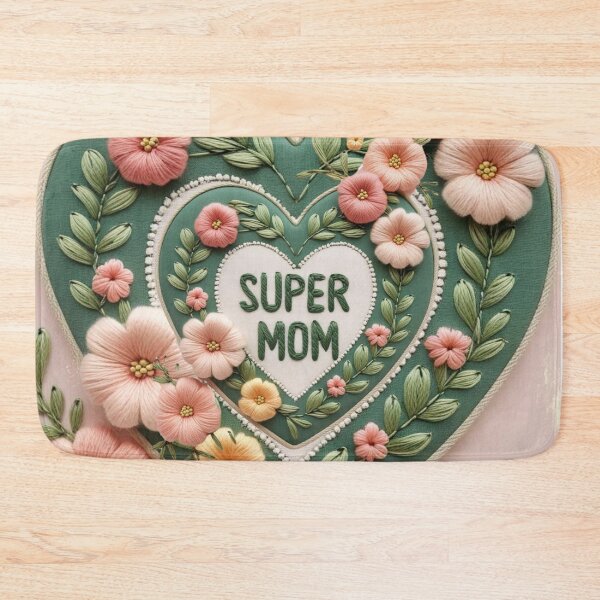 Item preview, Super Mom Floral Embroidery Design Heart Patch designed and sold by ArtDesignTp.