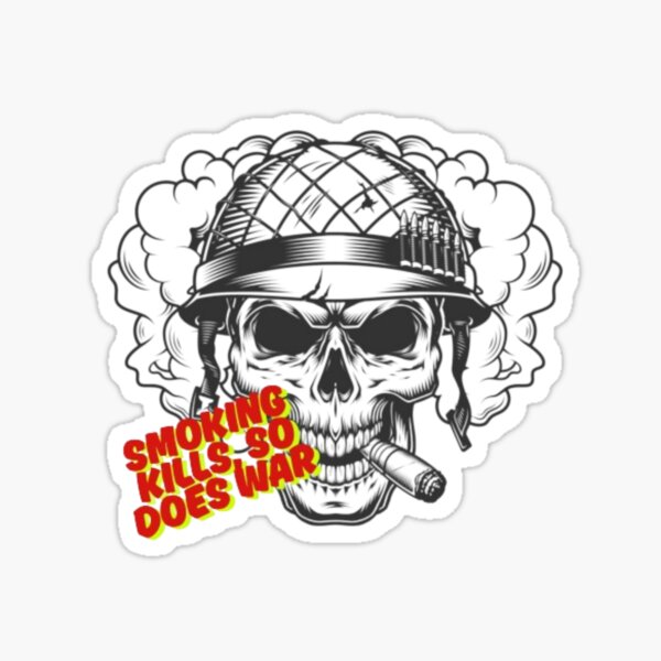 Item preview, Smoking Kills So Does War - Skull GI Helmet Cigar Dark Humor designed and sold by justreadtitshop.