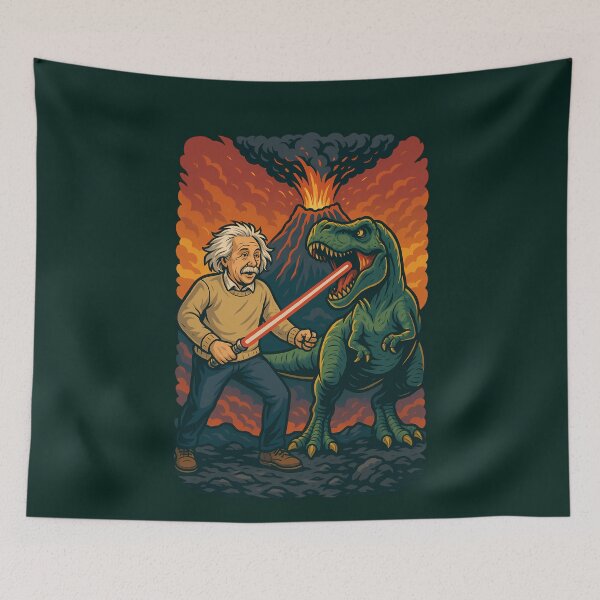Item preview, Albert Einstein T-Rex Lightsaber Volcano Funny Science Design designed and sold by k3rstman1.
