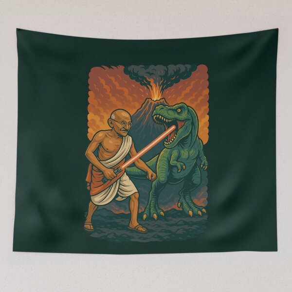 Item preview, Mahatma Gandhi T-Rex Lightsaber Volcano Funny Design designed and sold by k3rstman1.