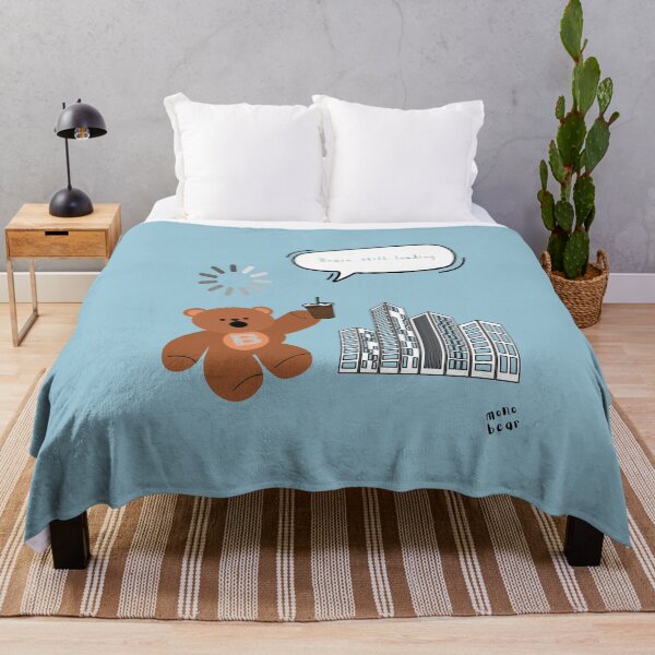 Item preview, Brain Still Loading – Cute Coffee Bear Office Mood ( Blue Background ) designed and sold by mintmono-studio.
