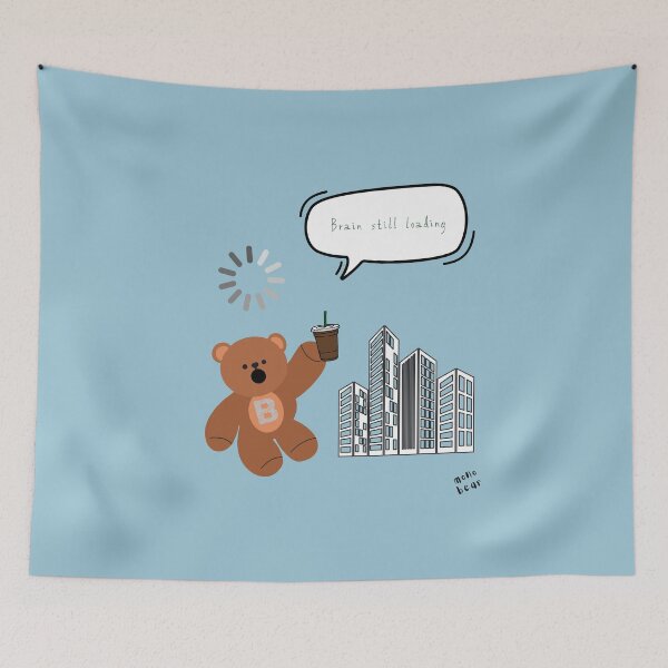 Item preview, Brain Still Loading – Cute Coffee Bear Office Mood ( Blue Background ) designed and sold by mintmono-studio.