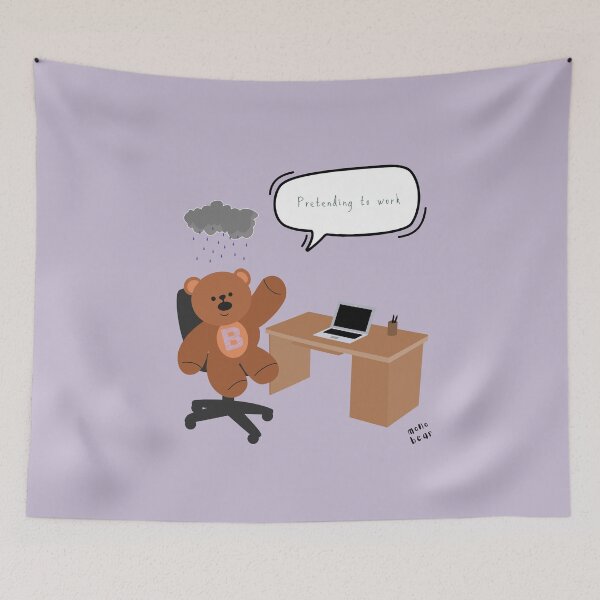 Item preview, Pretending to Work – Burnout Bear Office Life ( Lilac Background ) designed and sold by mintmono-studio.