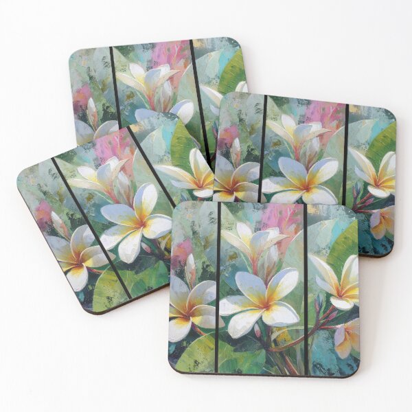 Item preview, Tropical Frangipani Bloom Across Abstract Triptych Canvas designed and sold by bAIryBarn.