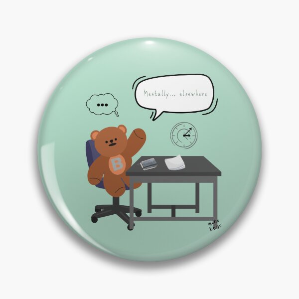 Item preview, Mentally... Elsewhere – Distracted Desk Bear Art ( Emerald Background ) designed and sold by mintmono-studio.