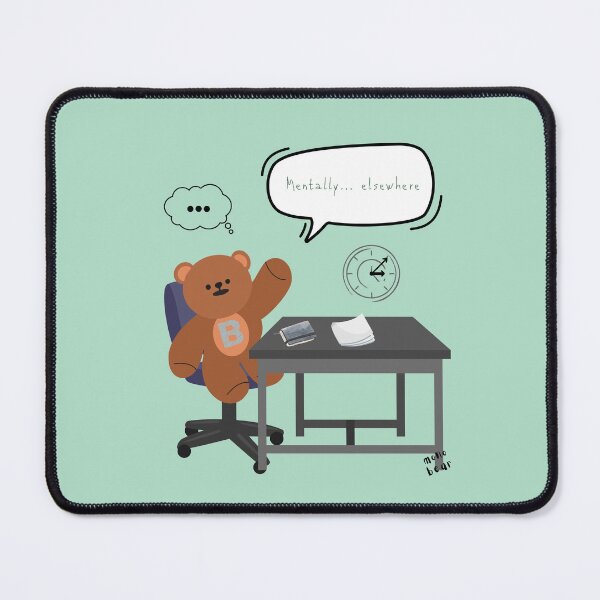 Item preview, Mentally... Elsewhere – Distracted Desk Bear Art ( Emerald Background ) designed and sold by mintmono-studio.