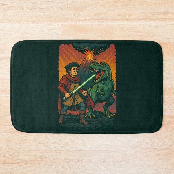 Item preview, Christopher Columbus T-Rex Lightsaber Volcano Funny Design designed and sold by k3rstman1.