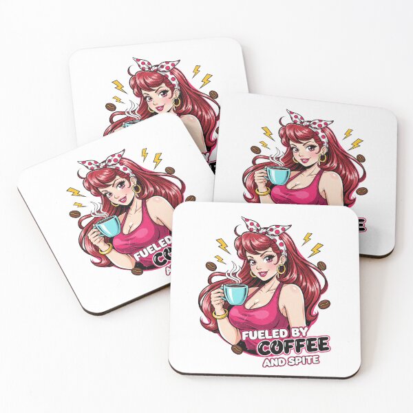 Artikelvorschau, Angetrieben von Kaffee und Bosheit, Anime-Pin-up entworfen und verkauft von Crimsonhuskie.