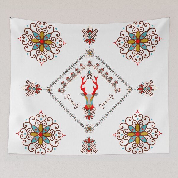 Item preview, Oriental geometric pattern. Cross stitch pattern with flowers and deer. designed and sold by KungLK.