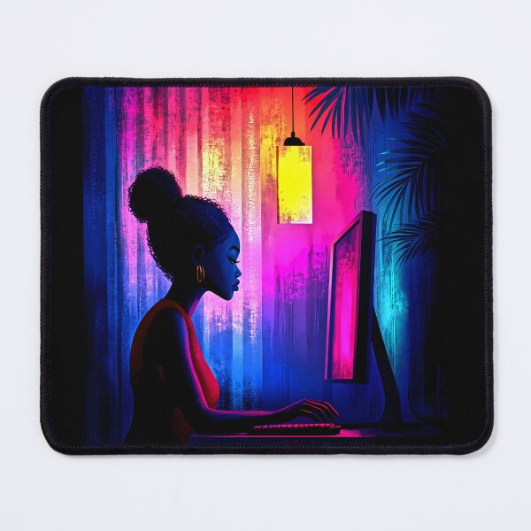 Item preview, Neon Focus – Girl in Cyber Glow Workspace designed and sold by Taans-Creation.