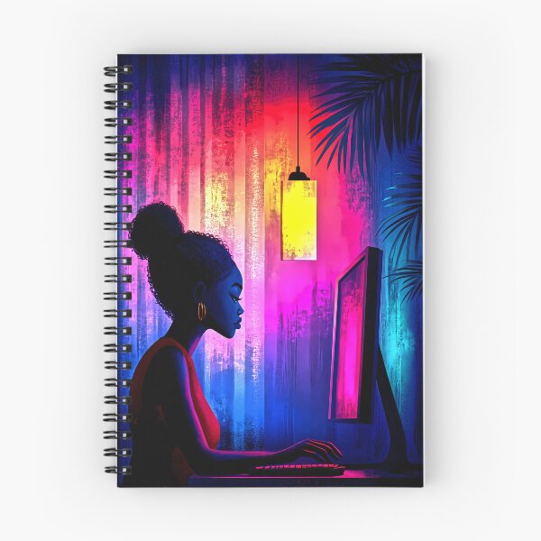 Item preview, Neon Focus – Girl in Cyber Glow Workspace designed and sold by Taans-Creation.