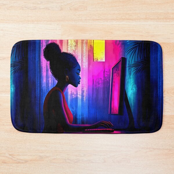 Item preview, Neon Focus – Girl in Cyber Glow Workspace designed and sold by Taans-Creation.