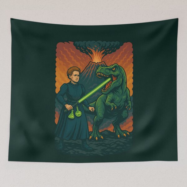 Item preview, Marie Curie T-Rex Lightsaber Volcano Funny Scientist designed and sold by k3rstman1.