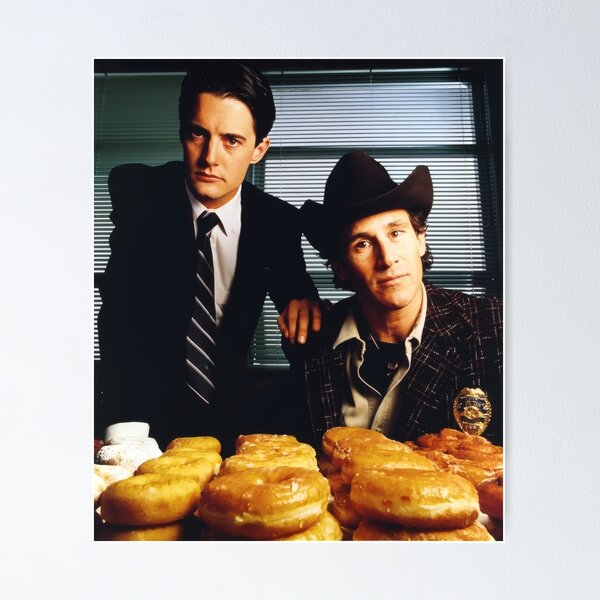 Aperçu de l'œuvre Twin Peaks Donut Squad – Impression et affiche de l'agent Cooper et du shérif Truman créée et vendue par TheTwinPeaks.