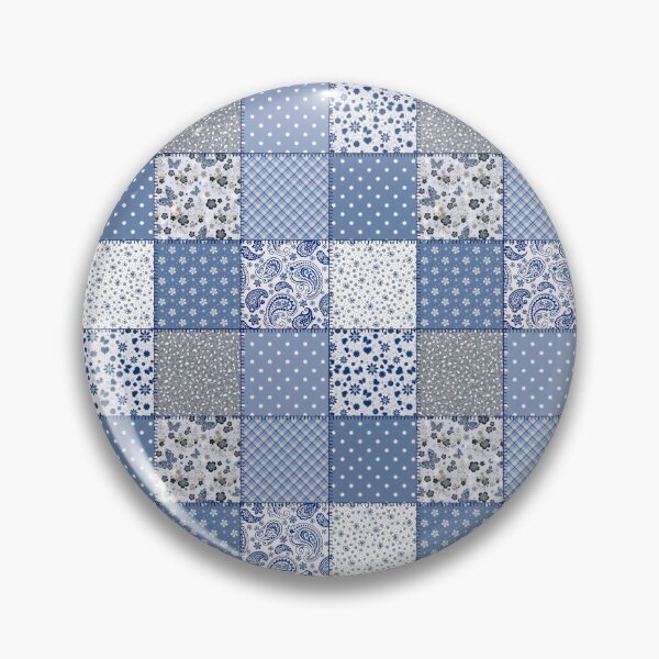 Artikelvorschau, Blaues, weißes und graues Patchwork-Muster mit Blumen-, Tupfen- und Gingham-Musterfliesen entworfen und verkauft von DaisyHouse.