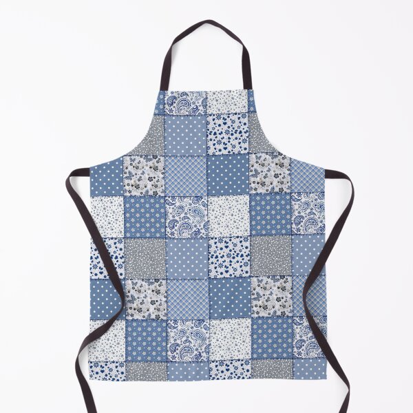 Artikelvorschau, Blaues, weißes und graues Patchwork-Muster mit Blumen-, Tupfen- und Gingham-Musterfliesen entworfen und verkauft von DaisyHouse.