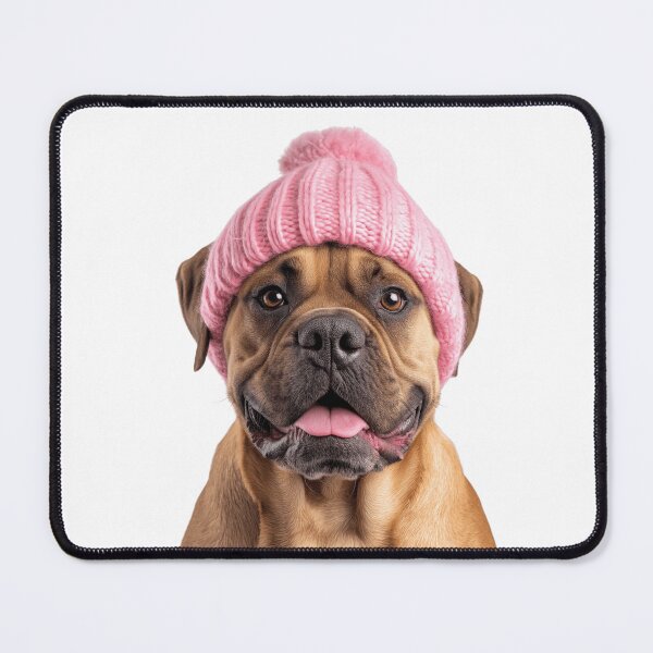 Item preview, Cozy Boerboel dog Wearing Pink Winter Hat Trendy Animal Fashion Artwork designed and sold by LazyOwlStore.