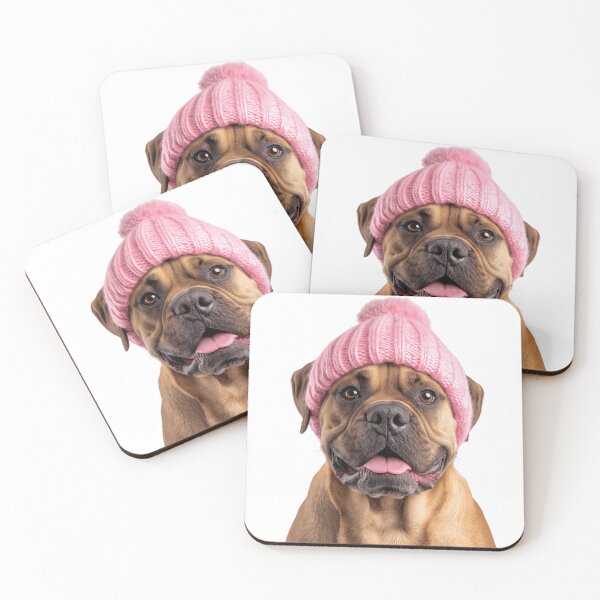 Item preview, Cozy Boerboel dog Wearing Pink Winter Hat Trendy Animal Fashion Artwork designed and sold by LazyOwlStore.