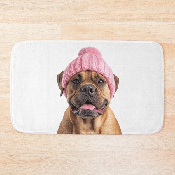 Item preview, Cozy Boerboel dog Wearing Pink Winter Hat Trendy Animal Fashion Artwork designed and sold by LazyOwlStore.