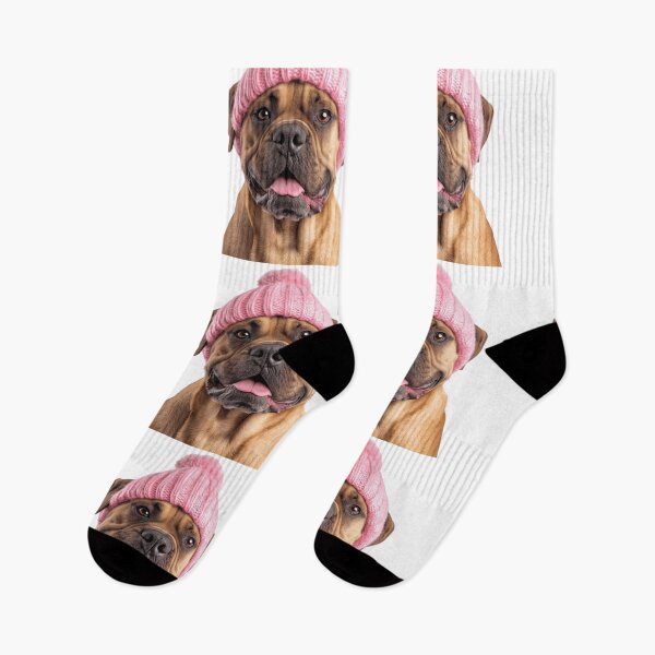 Item preview, Cozy Boerboel dog Wearing Pink Winter Hat Trendy Animal Fashion Artwork designed and sold by LazyOwlStore.