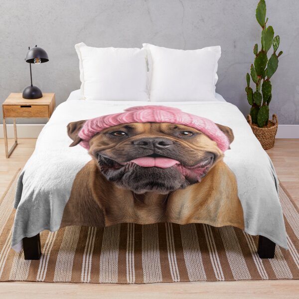 Item preview, Cozy Boerboel dog Wearing Pink Winter Hat Trendy Animal Fashion Artwork designed and sold by LazyOwlStore.