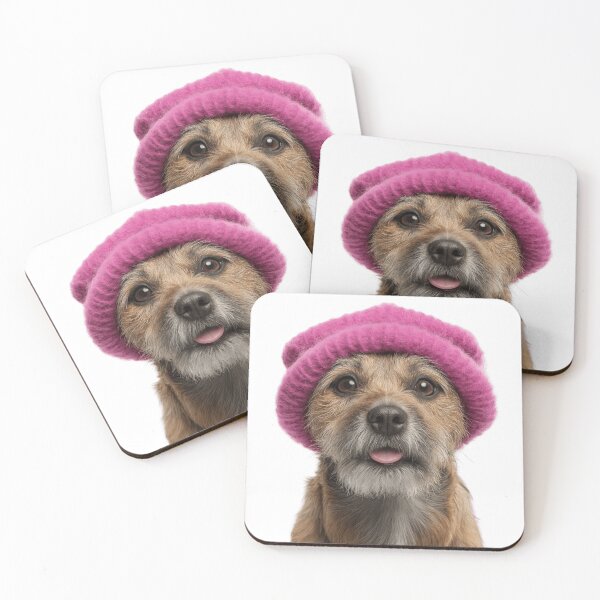 Item preview, Cozy Border Terrier dog Wearing Pink Winter Hat Trendy Animal Fashion Artwork designed and sold by LazyOwlStore.