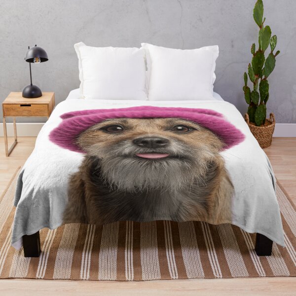 Item preview, Cozy Border Terrier dog Wearing Pink Winter Hat Trendy Animal Fashion Artwork designed and sold by LazyOwlStore.