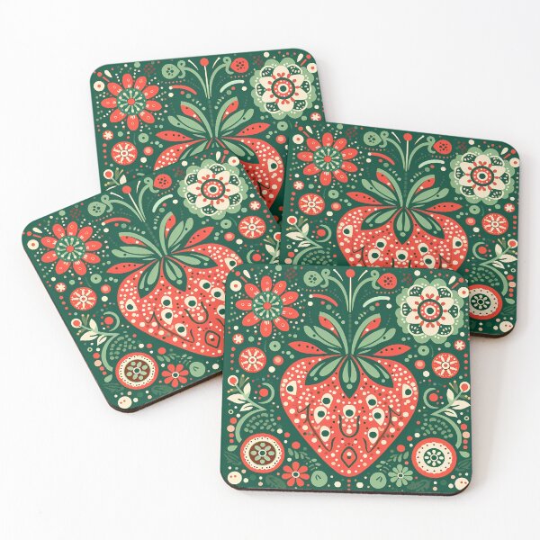 Item preview, Scandinavian Folk Art Summer of Strawberries - Cute Patterned Strawberry on Green by heidiannemorris © designed and sold by FOLK ART FUSION by heidiannemorris.