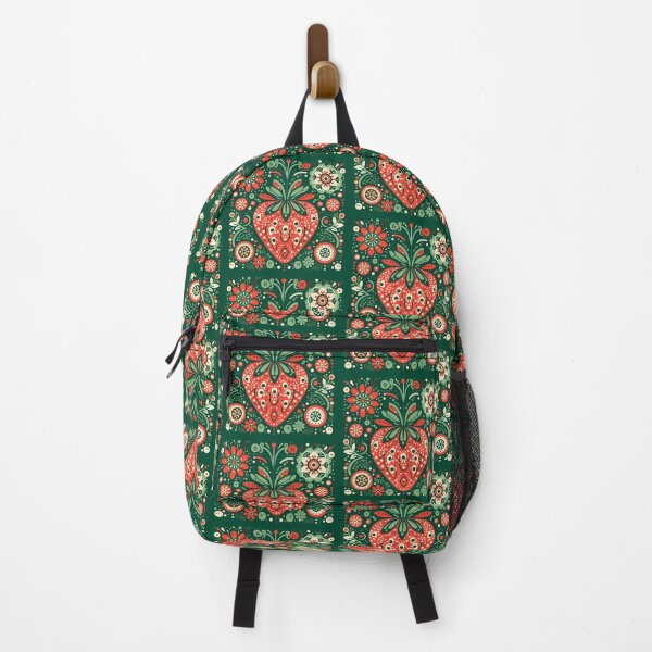 Item preview, Scandinavian Folk Art Summer of Strawberries - Cute Patterned Strawberry on Green by heidiannemorris © designed and sold by FOLK ART FUSION.