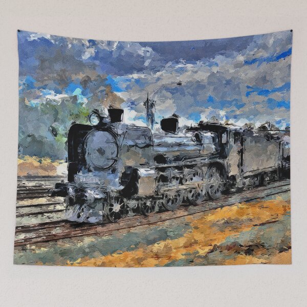 Item preview, Impressionist Painting of a Steam Train visiting Echuca - Echuca, Victoria, Australia designed and sold by Steven Jodoin.