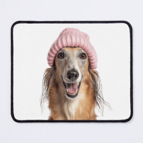Item preview, Cozy Borzoi dog Wearing Pink Winter Hat Trendy Animal Fashion Artwork designed and sold by LazyOwlStore.