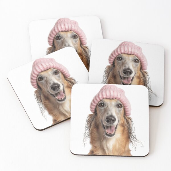 Item preview, Cozy Borzoi dog Wearing Pink Winter Hat Trendy Animal Fashion Artwork designed and sold by LazyOwlStore.