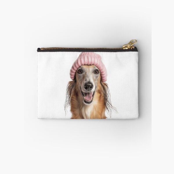 Item preview, Cozy Borzoi dog Wearing Pink Winter Hat Trendy Animal Fashion Artwork designed and sold by LazyOwlStore.