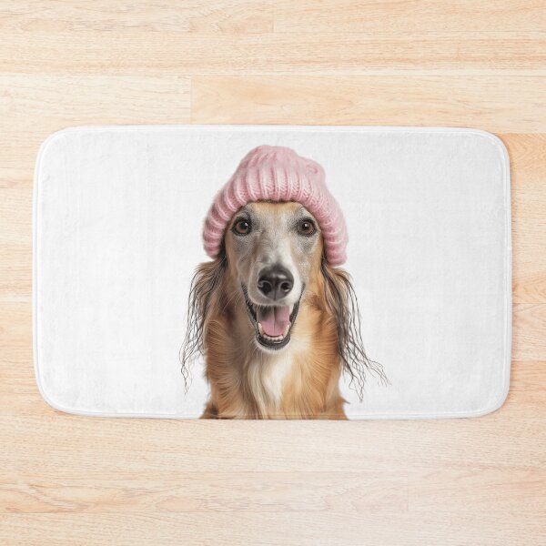 Item preview, Cozy Borzoi dog Wearing Pink Winter Hat Trendy Animal Fashion Artwork designed and sold by LazyOwlStore.