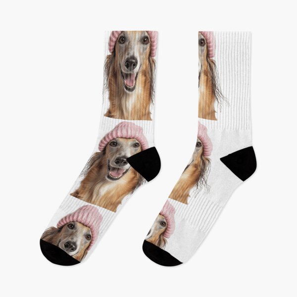 Item preview, Cozy Borzoi dog Wearing Pink Winter Hat Trendy Animal Fashion Artwork designed and sold by LazyOwlStore.