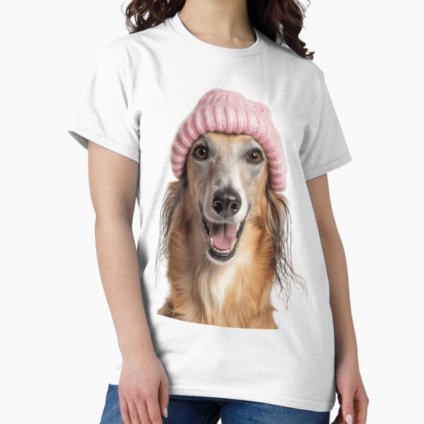 Item preview, Acogedor perro Borzoi con sombrero de invierno rosa, ilustración de moda animal de moda designed and sold by LazyOwlStore.