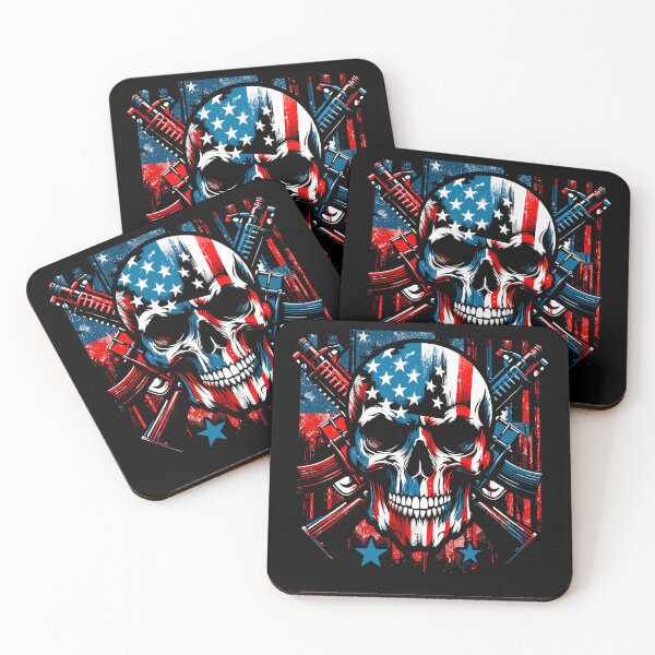 Item preview, Patriotic Skull with American Flag and Rifles, Grunge USA Freedom Art designed and sold by LeonellDavy.