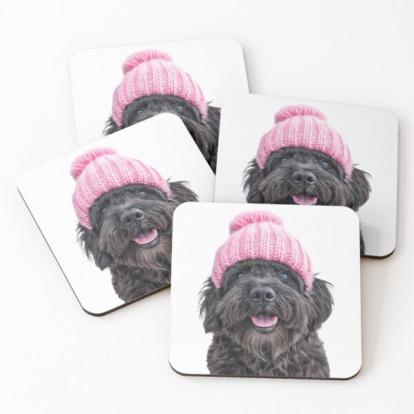 Item preview, Cozy Bouviers des Flandres dog Wearing Pink Winter Hat Trendy Animal Fashion Artwork designed and sold by LazyOwlStore.