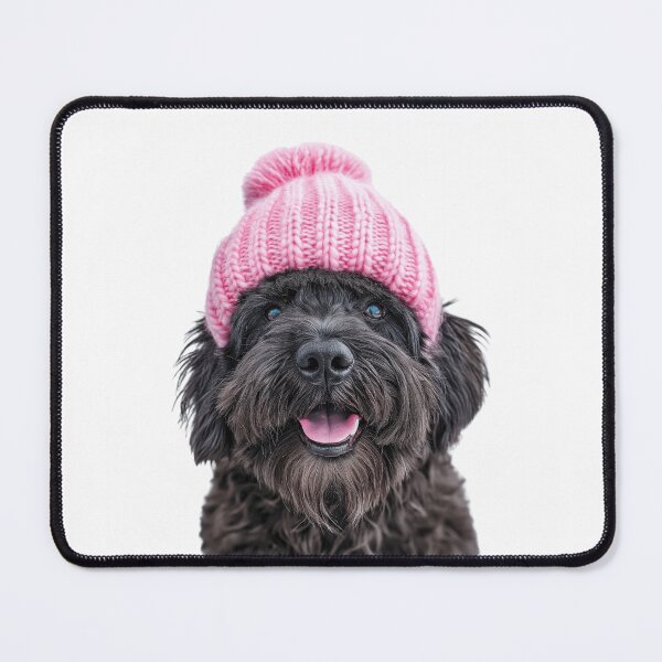 Item preview, Cozy Bouviers des Flandres dog Wearing Pink Winter Hat Trendy Animal Fashion Artwork designed and sold by LazyOwlStore.