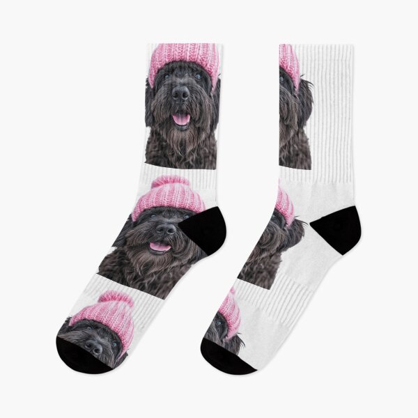 Item preview, Cozy Bouviers des Flandres dog Wearing Pink Winter Hat Trendy Animal Fashion Artwork designed and sold by LazyOwlStore.