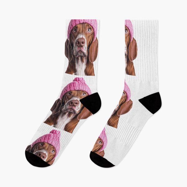 Item preview, Cozy Bracco Italiano dog Wearing Pink Winter Hat Trendy Animal Fashion Artwork designed and sold by LazyOwlStore.