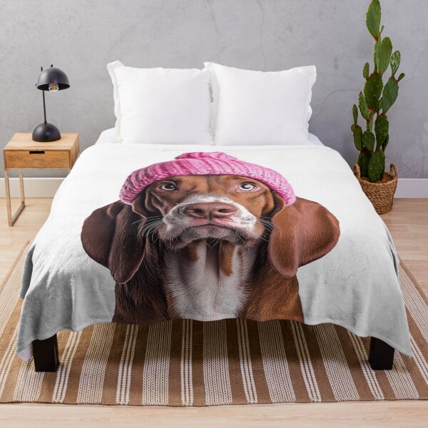 Item preview, Cozy Bracco Italiano dog Wearing Pink Winter Hat Trendy Animal Fashion Artwork designed and sold by LazyOwlStore.