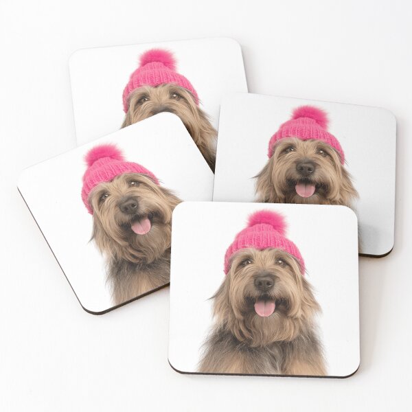 Item preview, Cozy Briard dog Wearing Pink Winter Hat Trendy Animal Fashion Artwork designed and sold by LazyOwlStore.