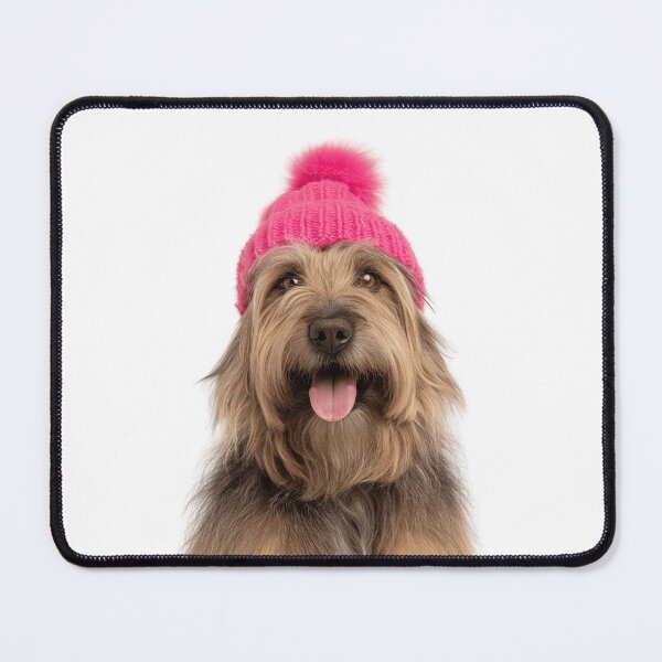 Item preview, Cozy Briard dog Wearing Pink Winter Hat Trendy Animal Fashion Artwork designed and sold by LazyOwlStore.