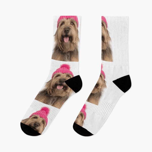 Item preview, Cozy Briard dog Wearing Pink Winter Hat Trendy Animal Fashion Artwork designed and sold by LazyOwlStore.