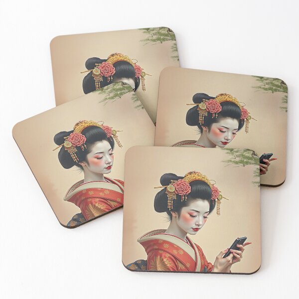 Artikelvorschau, Elegante Geisha Maiko mit einem Smartphone im japanischen Ukiyo-e-Stil entworfen und verkauft von nekoze1225.