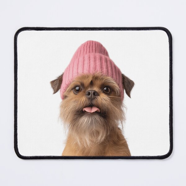 Item preview, Cozy Brussels Griffon dog Wearing Pink Winter Hat Trendy Animal Fashion Artwork designed and sold by LazyOwlStore.