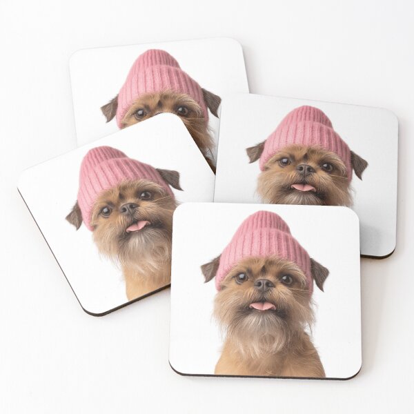 Item preview, Cozy Brussels Griffon dog Wearing Pink Winter Hat Trendy Animal Fashion Artwork designed and sold by LazyOwlStore.