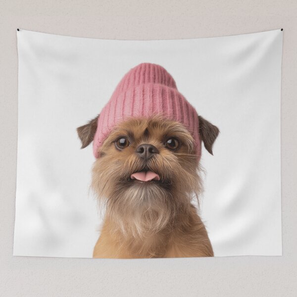 Item preview, Cozy Brussels Griffon dog Wearing Pink Winter Hat Trendy Animal Fashion Artwork designed and sold by LazyOwlStore.